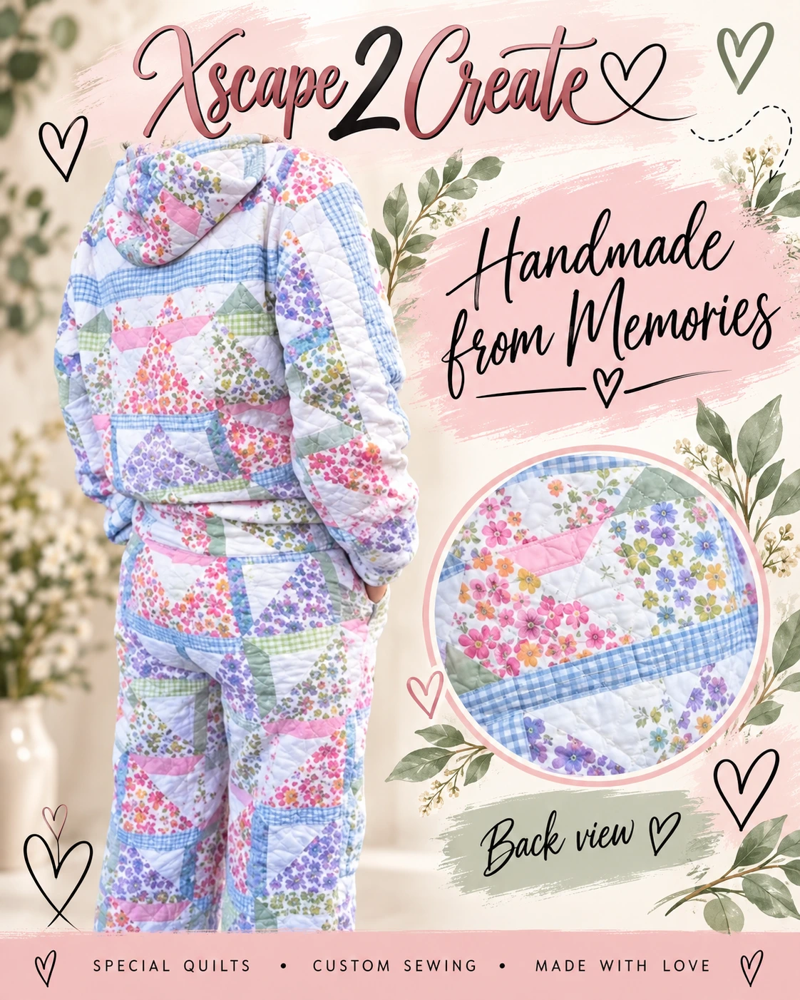 Detail of Vintage Quilt Hoodie & Pant Set