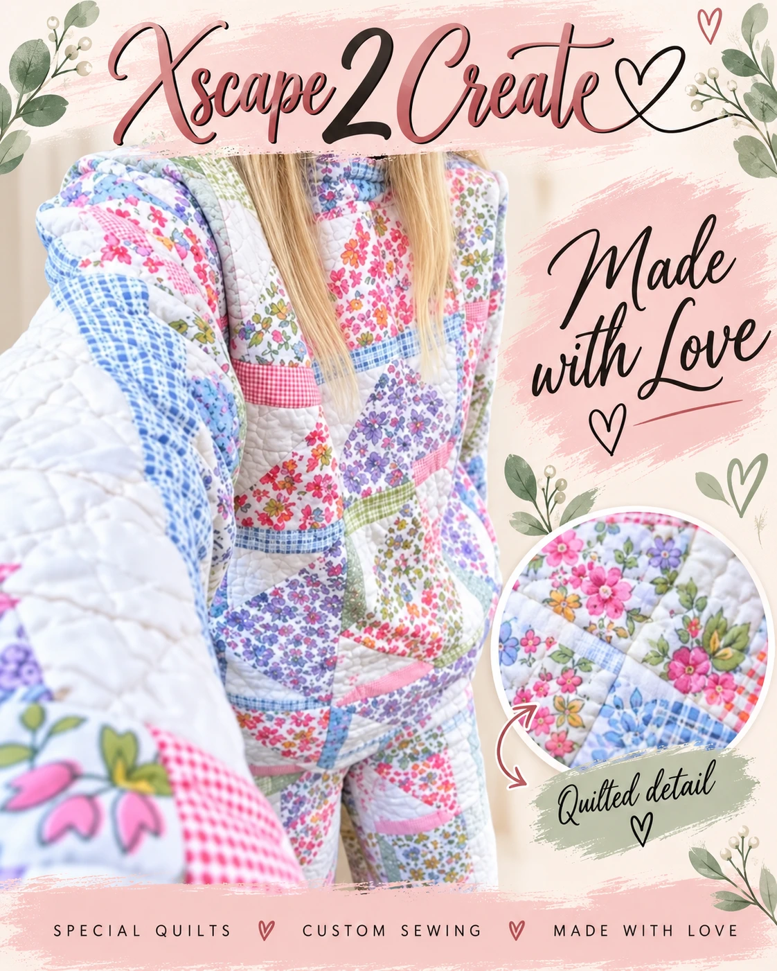 Detail of Vintage Quilt Hoodie & Pant Set