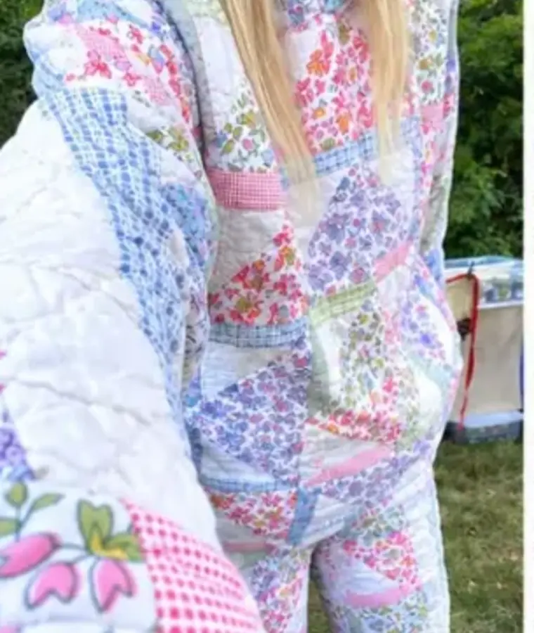 Close view of the vintage quilt hoodie